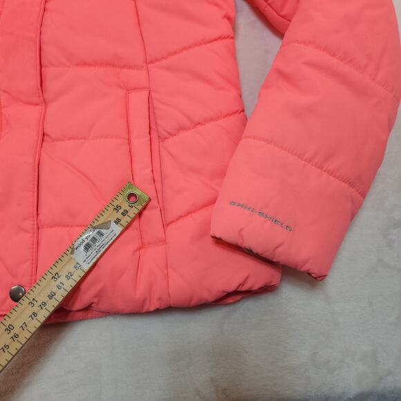 Columbia Puffer Jacket Womens Medium Neon Pink Florescent Hood Coral Pink - Picture 11 of 16